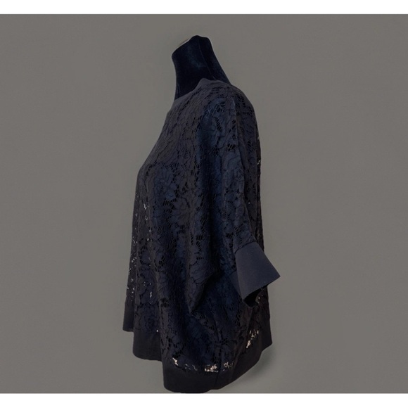 M Made In Italy Black Lace Top Oversized Sz S Short Dolman Sleeve Party Office - Picture 2 of 5